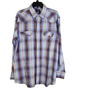 RU Resistol Mens Shirt XL Western University Fit Pearl Snap Plaid Pockets Cowboy